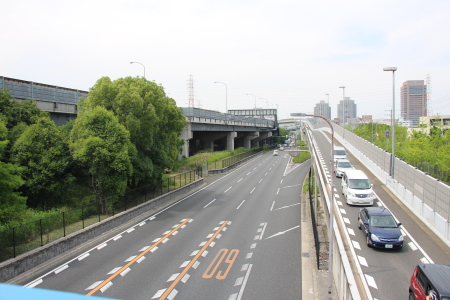歩道橋上より大阪モノレール門真市駅方向を見る