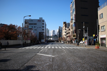 交差点より撮影した多摩モノレール町田駅方向