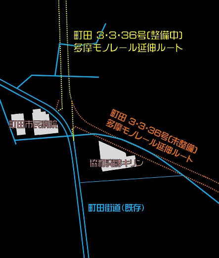 多摩都市モノレール延伸ルート町田3・3・36号線概略図