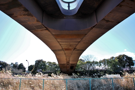 南多摩尾根幹線およびモノレール延伸ルートを横断する歩道橋