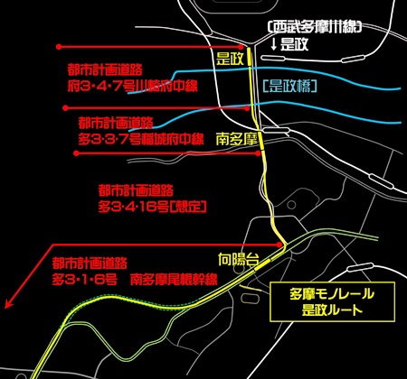 多摩モノレール是政ルートにおける都市計画道路