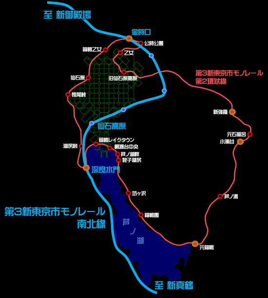 第3新東京市モノレール南北線路線図