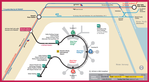 エアトレイン路線図およびニューアーク・リバティー国際空港